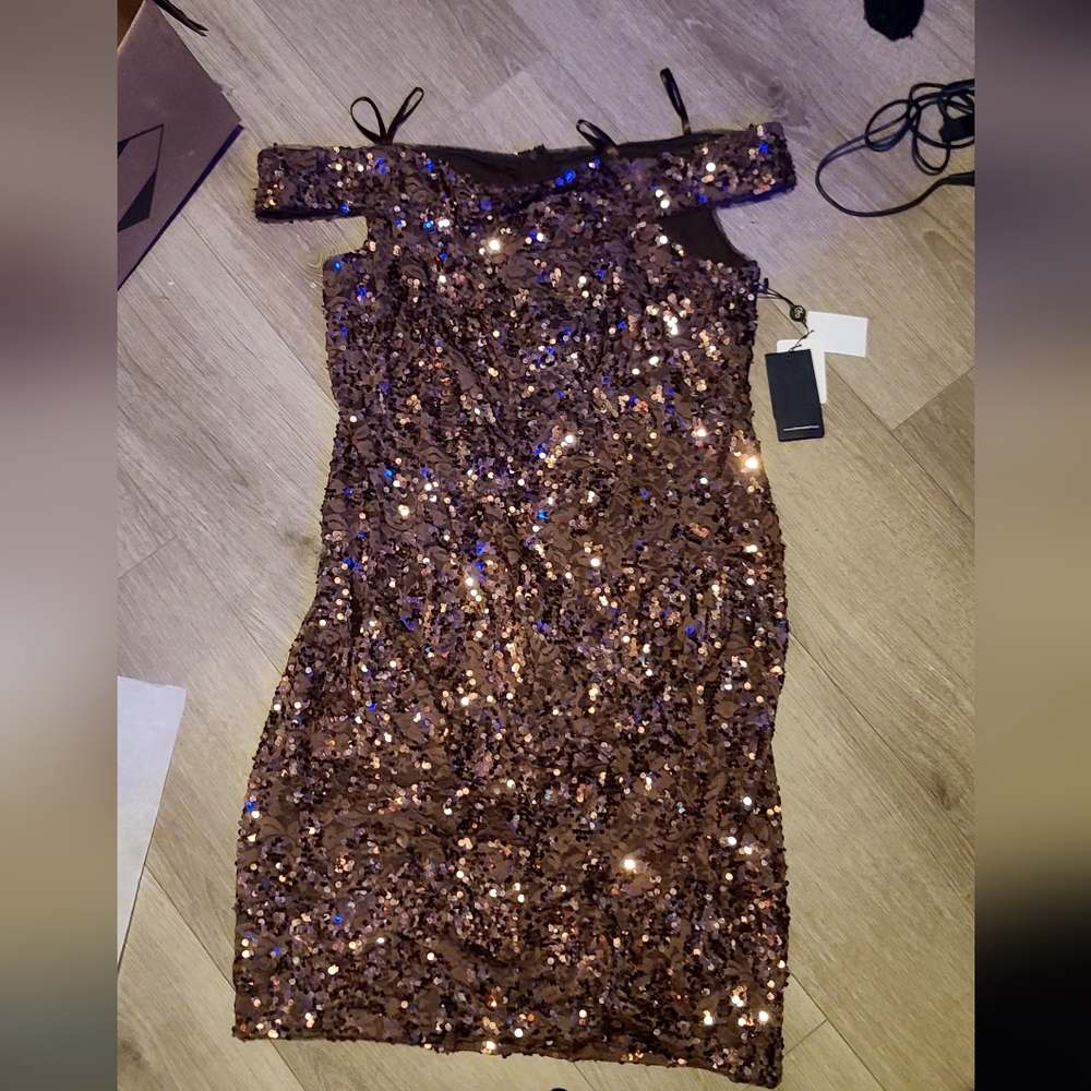 Adrianna Papell Brown Sequin Mini Dress